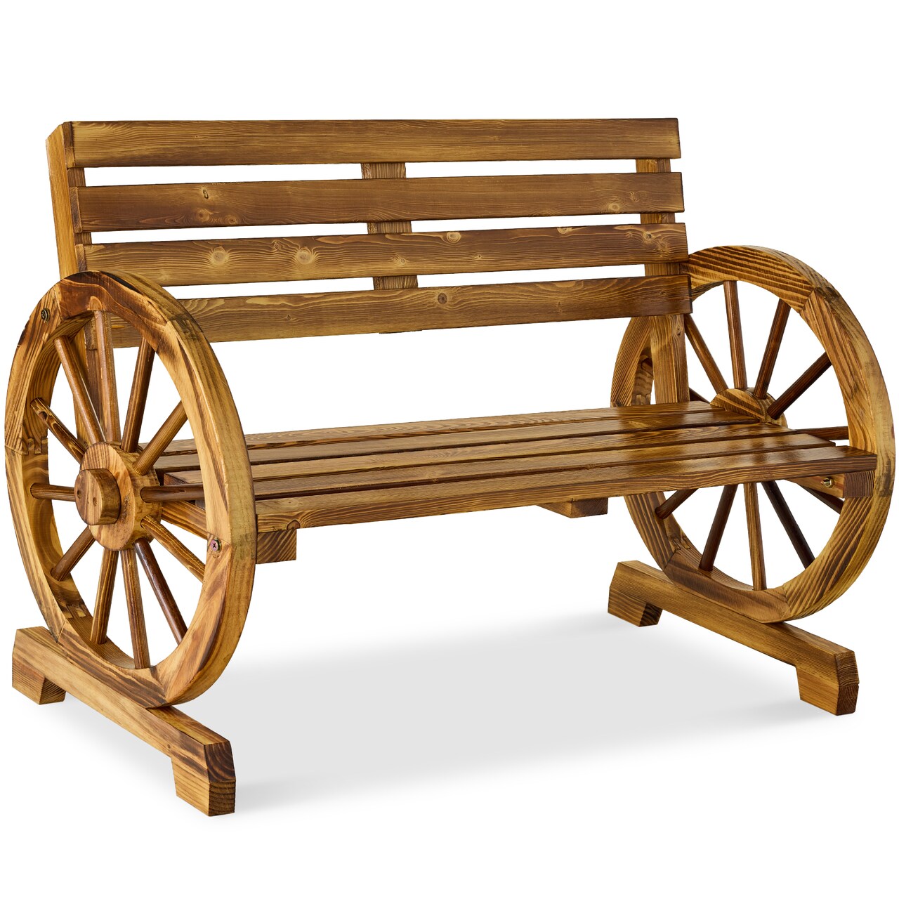Best Choice Products 2-Person Wooden Wagon Wheel Bench for Patio, Garden, Outdoor Lounging w/ Rustic Design